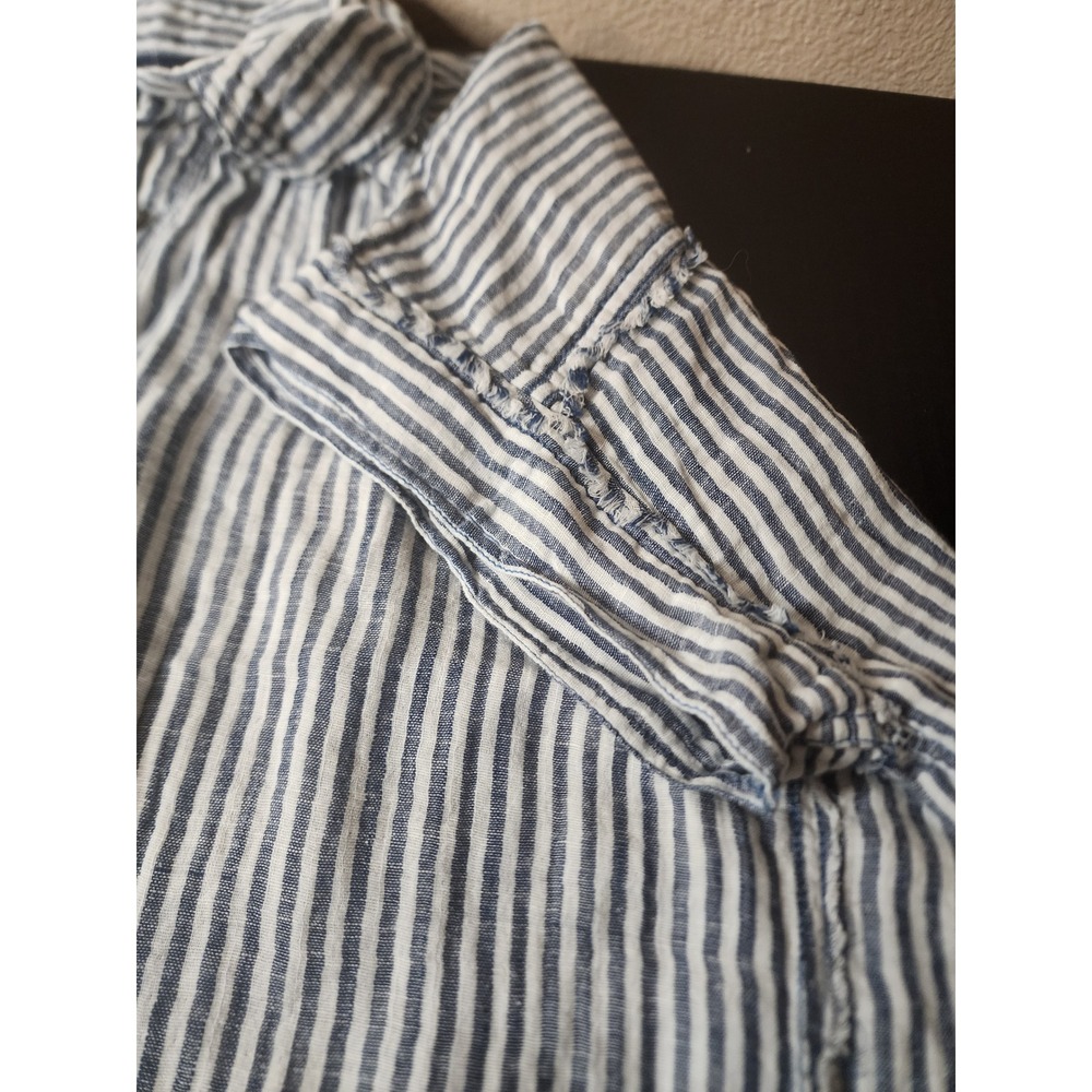 We The Free Free People Blue White Striped Linen Blend Button Down Shirt XL - Picture 4 of 9